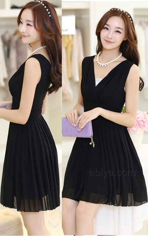 Siyah Japon Style Şifon Elbise