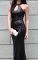 Siyah Payet Damla Model Balık Abiye Elbise