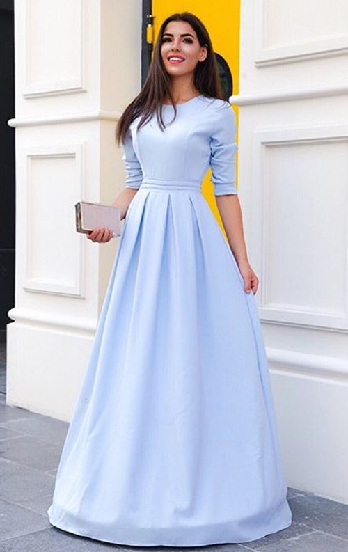 Bebek Mavisi Uzun Pelerinli Abiye Elbise